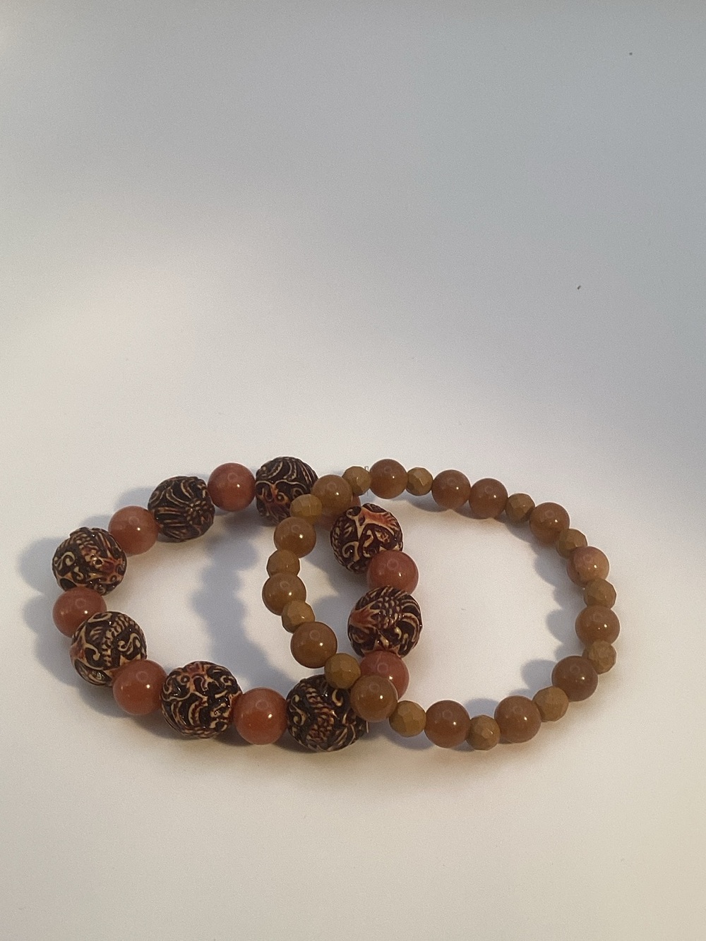 Beaded Brown and Terracotta Stretch Bracelet Set